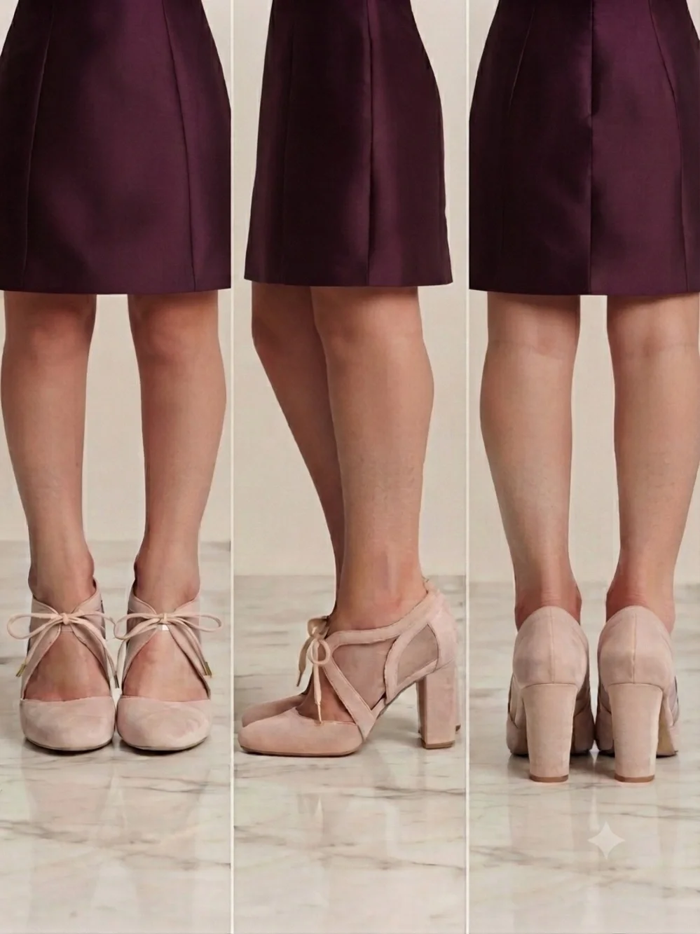 Christian Siriano Blush Pink Suede Tie-Ankle Block Heel Pumps